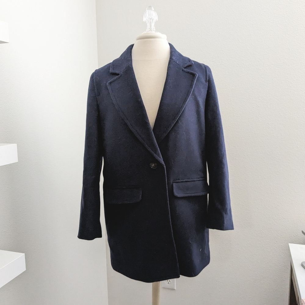 J.Crew petite blazer-coat in Italian wool-cashmere | navy blue | Mario Bellucci